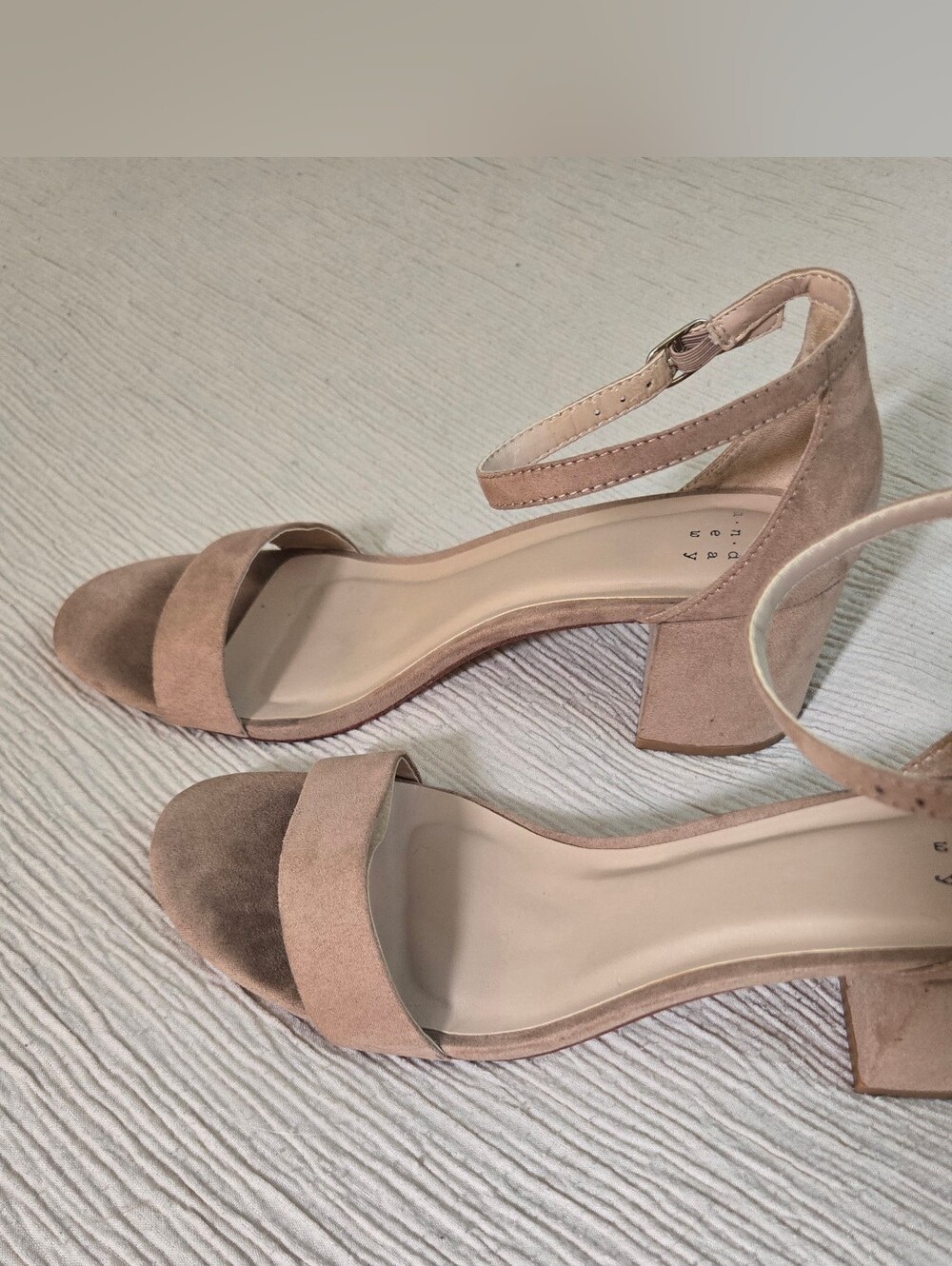 A New Day Neutral Ankle-Strap Block Heels In Taupe, Size 8